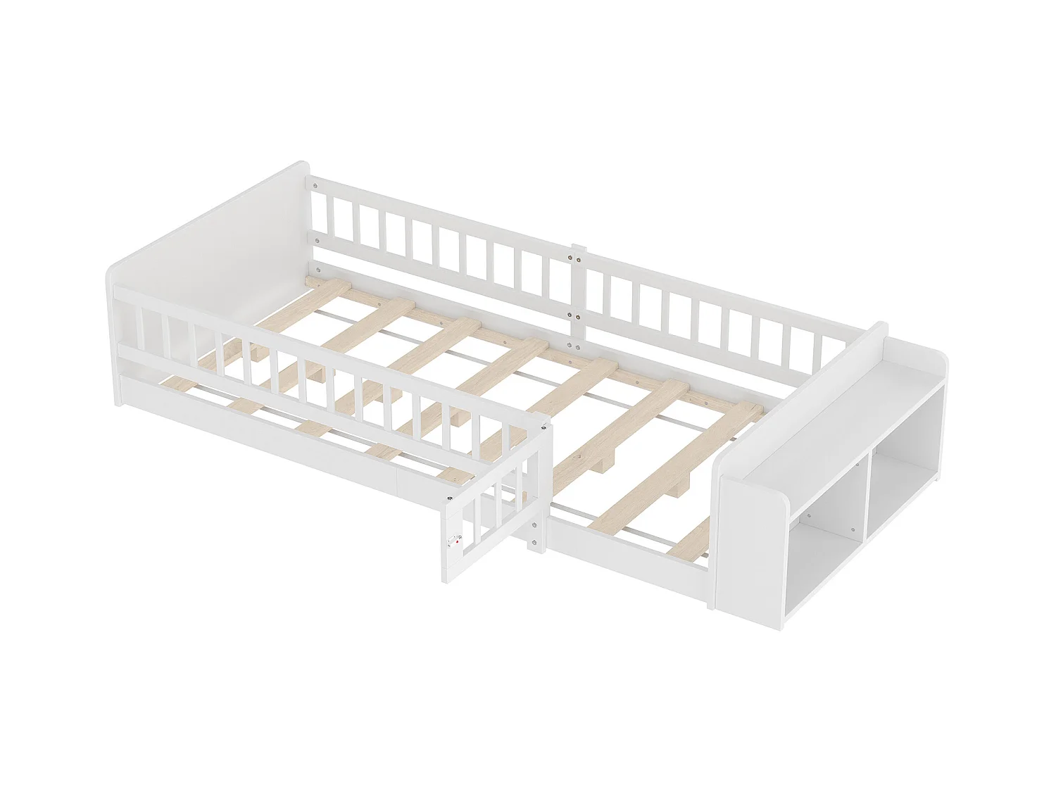 Cama infantil 90 x 200 cm - Cama juvenil con espacio de almacenaje abierto - madera blanca - sin colchón