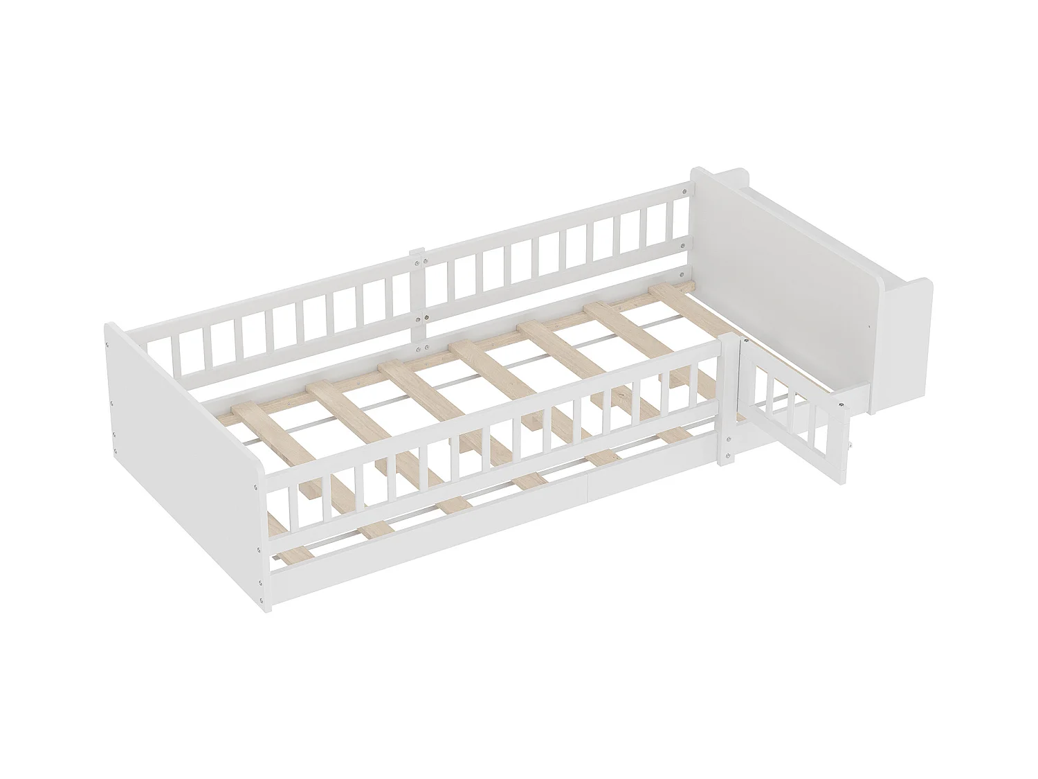 Cama infantil 90 x 200 cm - Cama juvenil con espacio de almacenaje abierto - madera blanca - sin colchón