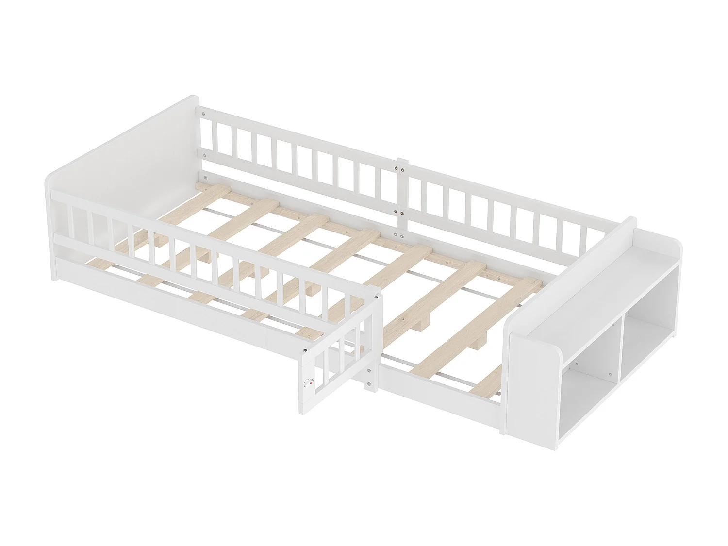 Lit enfant 90 x 200 cm - Lit ado avec rangement ouvert - bois blanc - sans matelas