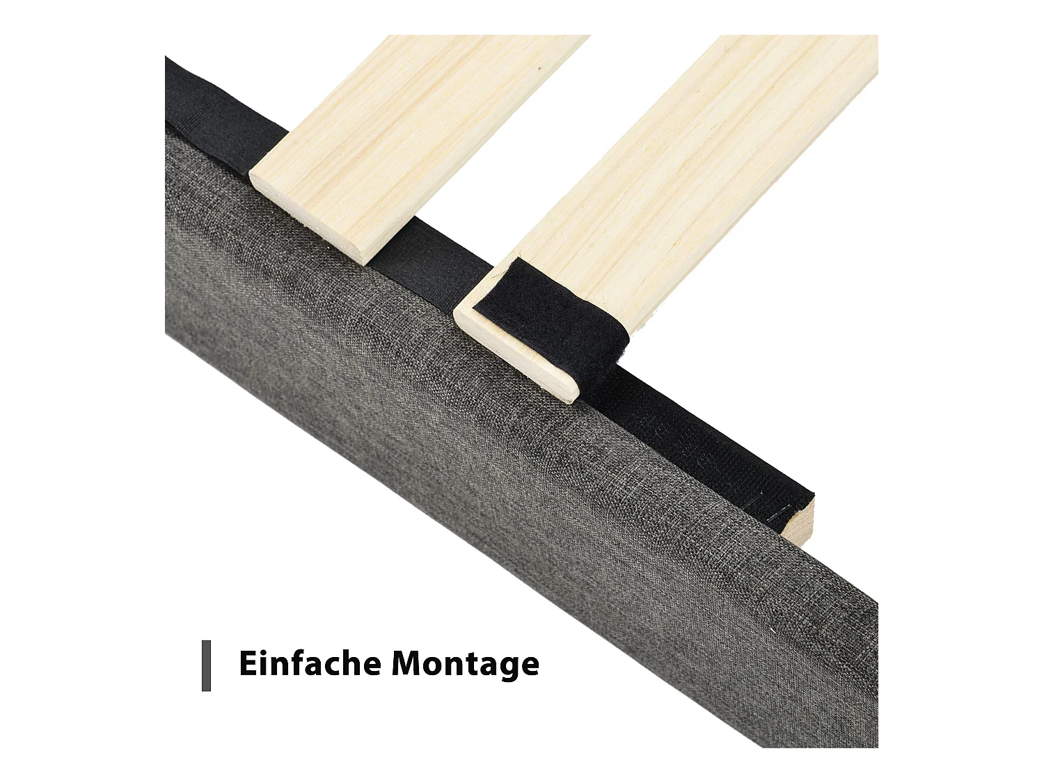 Lit simple 140 x 200 cm - Lit adulte avec sommier à lattes et tête de lit - lin gris - sans matelas