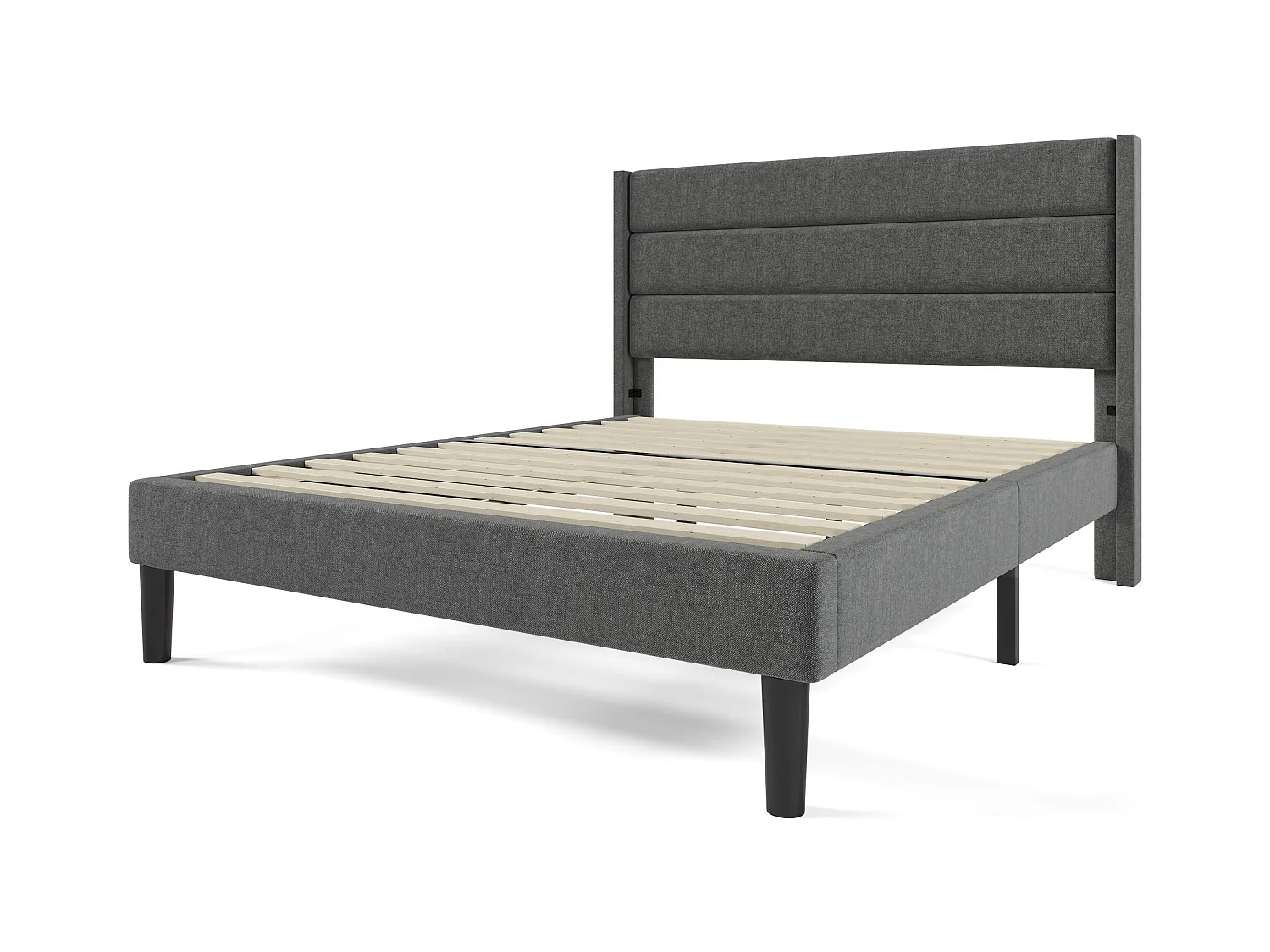 Einzelbett 140 x 200 cm - Bettgestell mit Lattenrost und Kopfteil - leinen grau - ohne Matratze