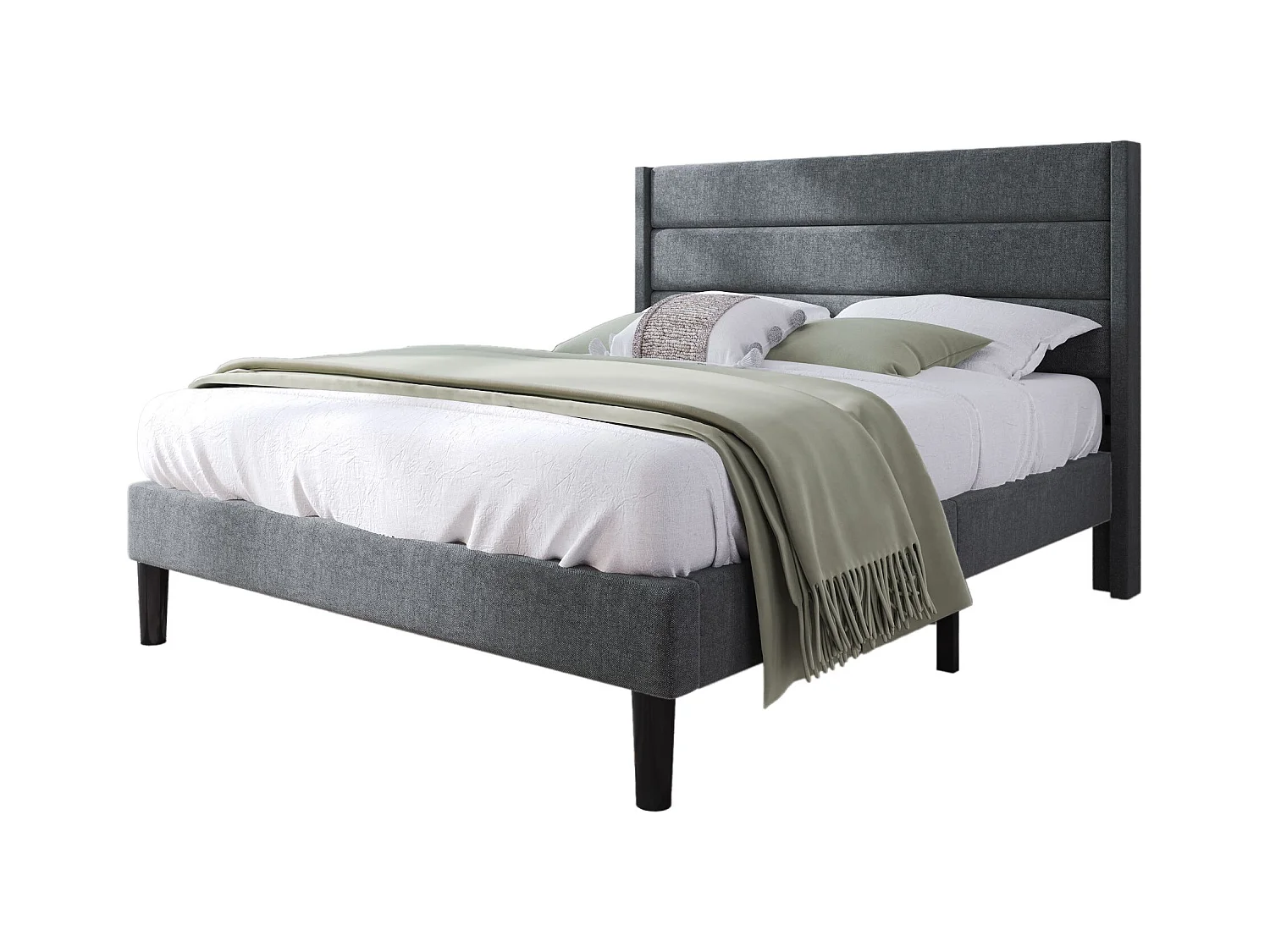 Einzelbett 140 x 200 cm - Bettgestell mit Lattenrost und Kopfteil - leinen grau - ohne Matratze