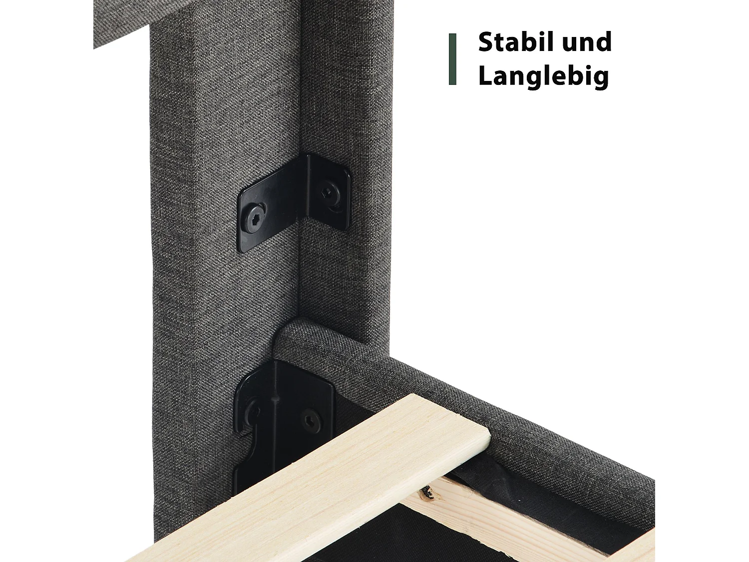 Einzelbett 140 x 200 cm - Bettgestell mit Lattenrost und Kopfteil - leinen grau - ohne Matratze