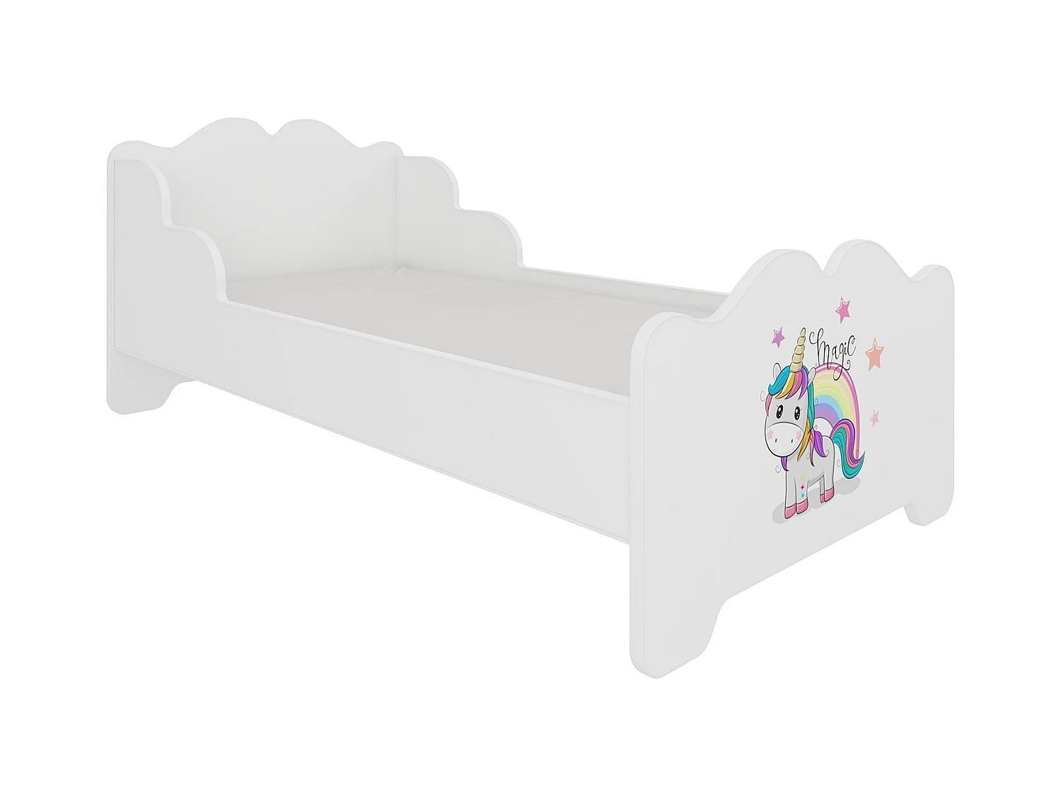 KINDERBETT Ximena 164 / 88 / 63cm weiß / Motiv Einhorn mit Regenbogen