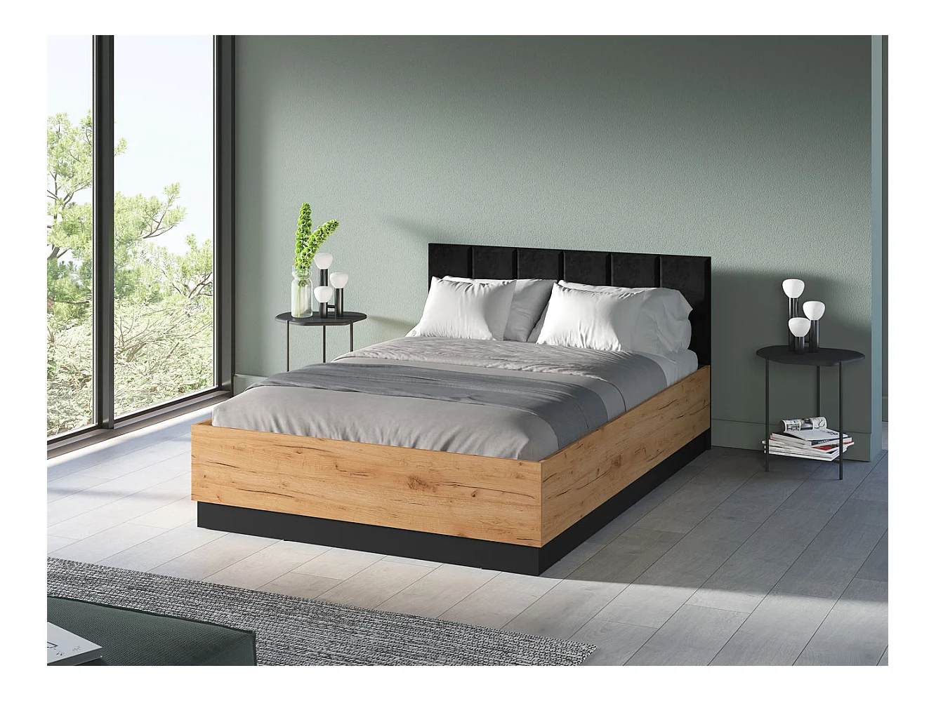 DOPPELBETT Urso Gold Craft Eiche / Schwarz 145 / 208 / 90 cm