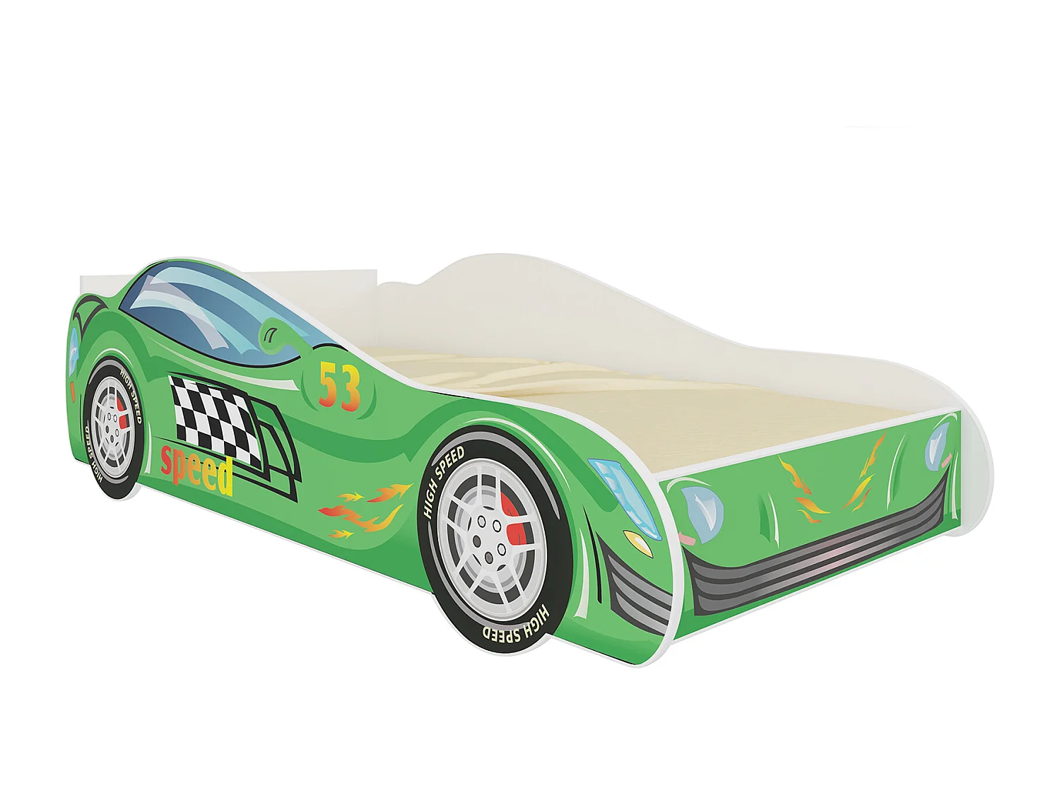 KINDERBETT Speed weiß / Motiv Rennauto 84 / 167 / 49cm