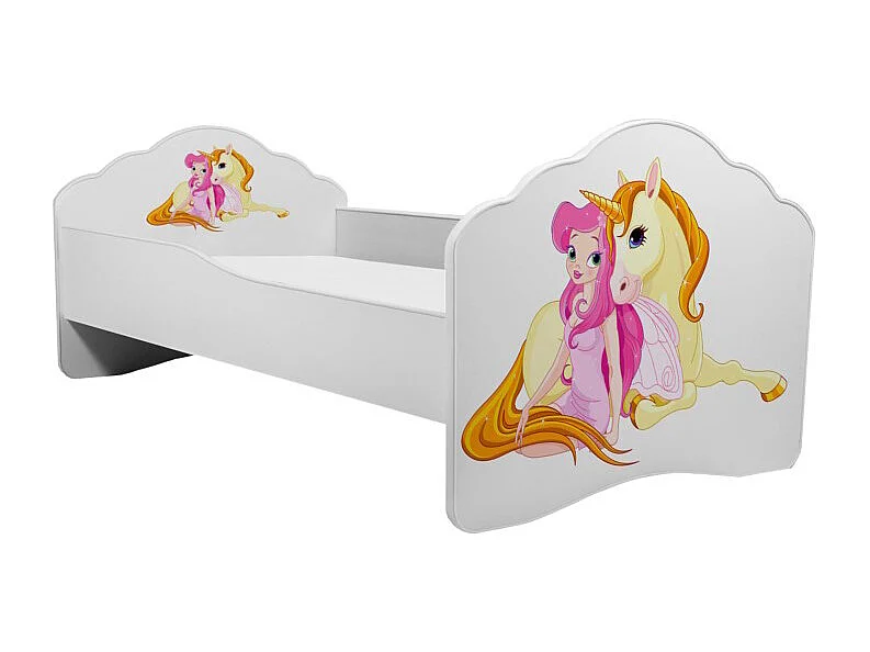 KINDERBETT Casimo weiß / Motiv Elfe mit Einhorn 88 / 164 / 63cm