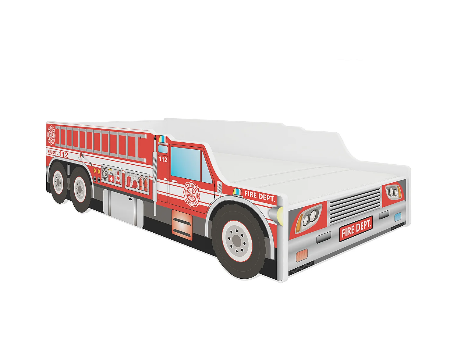 KINDERBETT Fire weiß / Motiv Feuerwehrauto 74 / 153 / 50cm