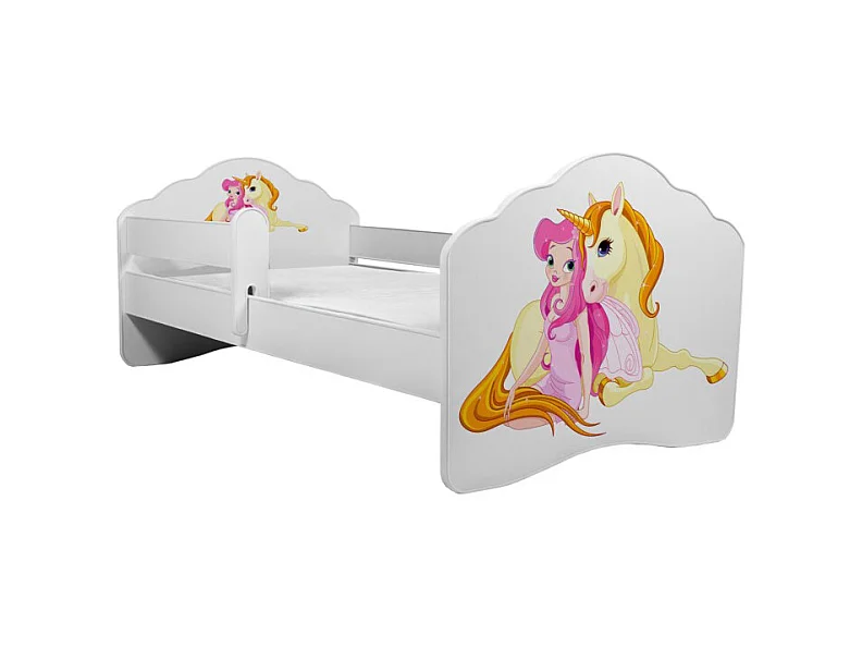 KINDERBETT Casimo weiß / Motiv Elfe mit Einhorn 88 / 164 / 63cm
