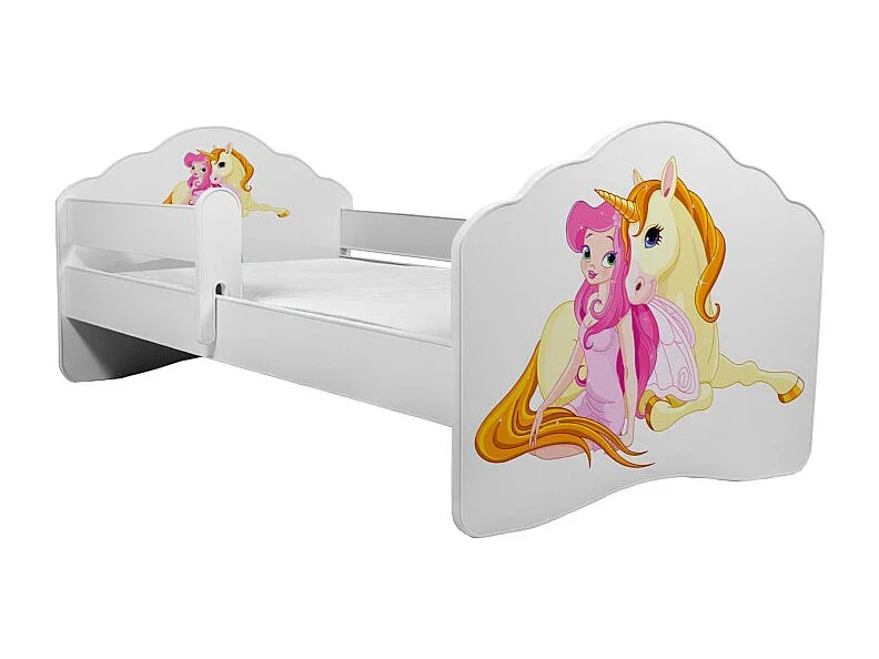KINDERBETT Casimo weiß / Motiv Elfe mit Einhorn 88 / 164 / 63cm