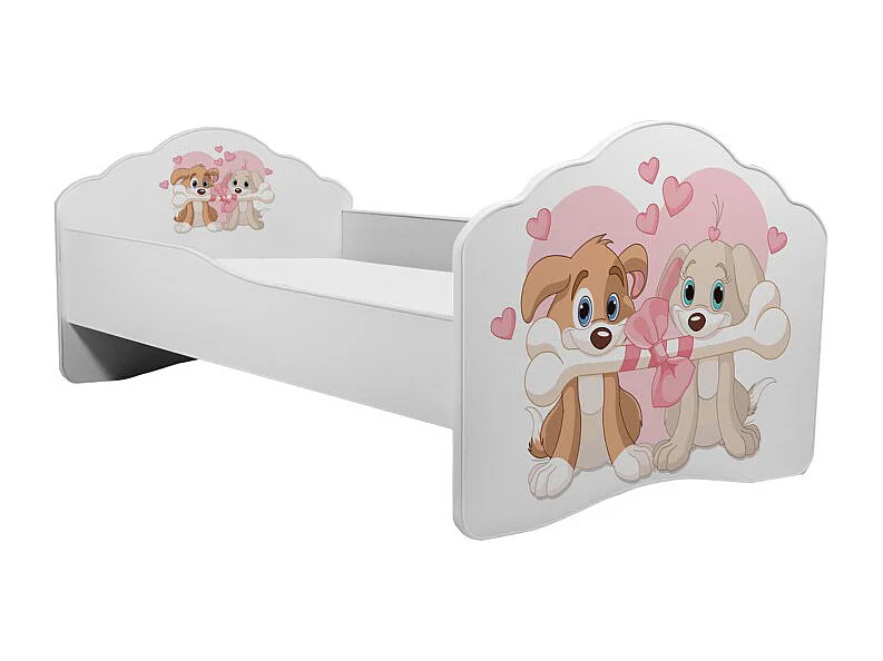 KINDERBETT Casimo weiß / Motiv Hundepaar 88 / 164 / 63cm