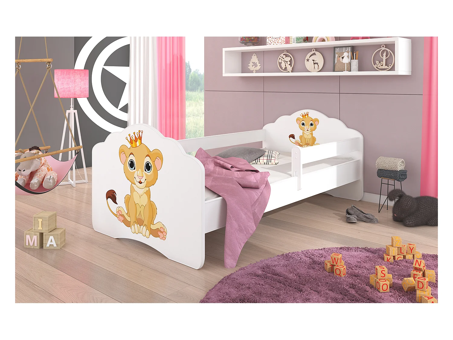 KINDERBETT Casimo weiß / Motiv Löwe 88 / 164 / 63cm