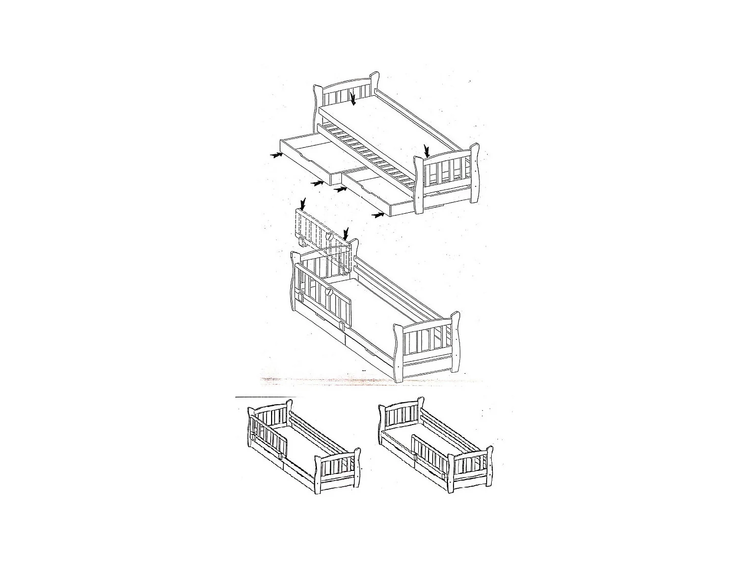 KINDERBETT Lena Kiefer weiß / grün 91 / 165 / 75cm
