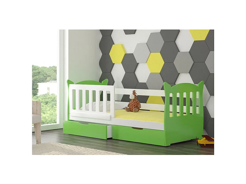 KINDERBETT Lena Kiefer weiß / grün 91 / 165 / 75cm