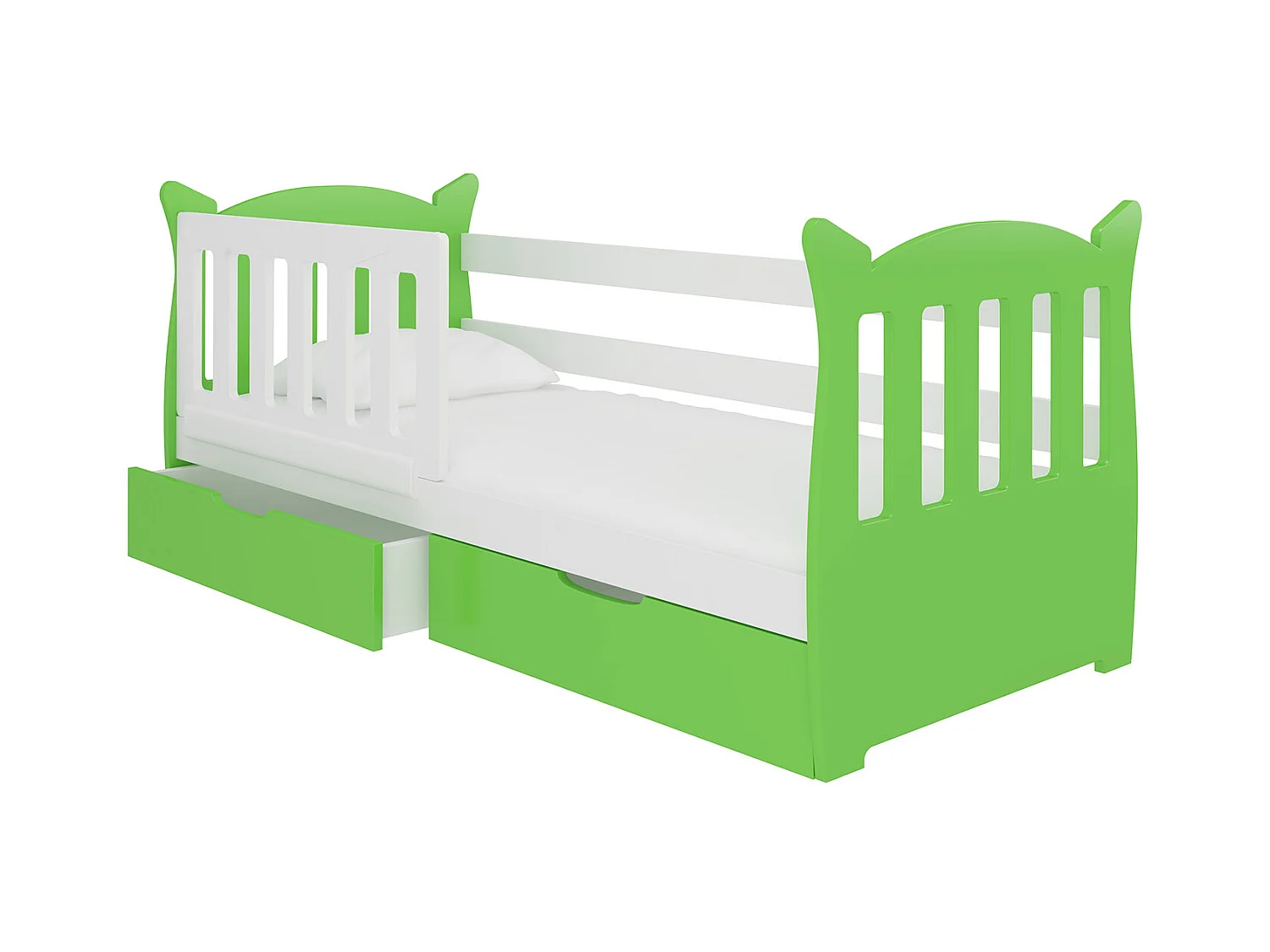 KINDERBETT Lena Kiefer weiß / grün 91 / 165 / 75cm