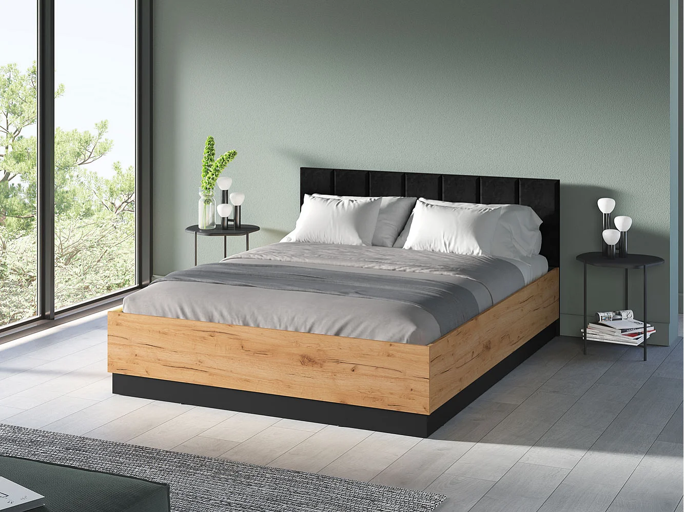 DOPPELBETT Urso Gold Craft Eiche / Schwarz 165 / 208 / 90 cm