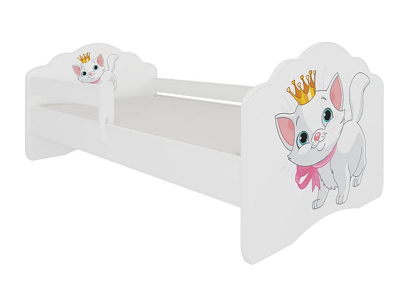 KINDERBETT Casimo weiß / Motiv Katze 88 / 164 / 63cm