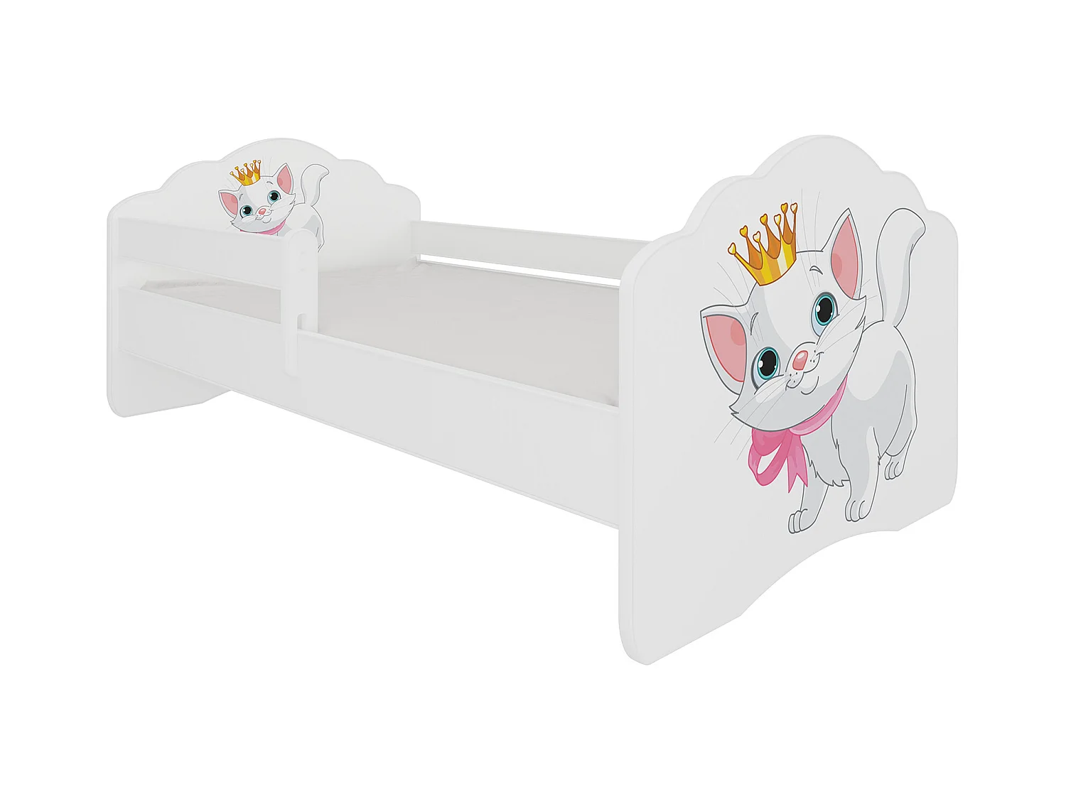 KINDERBETT Casimo weiß / Motiv Katze 88 / 164 / 63cm