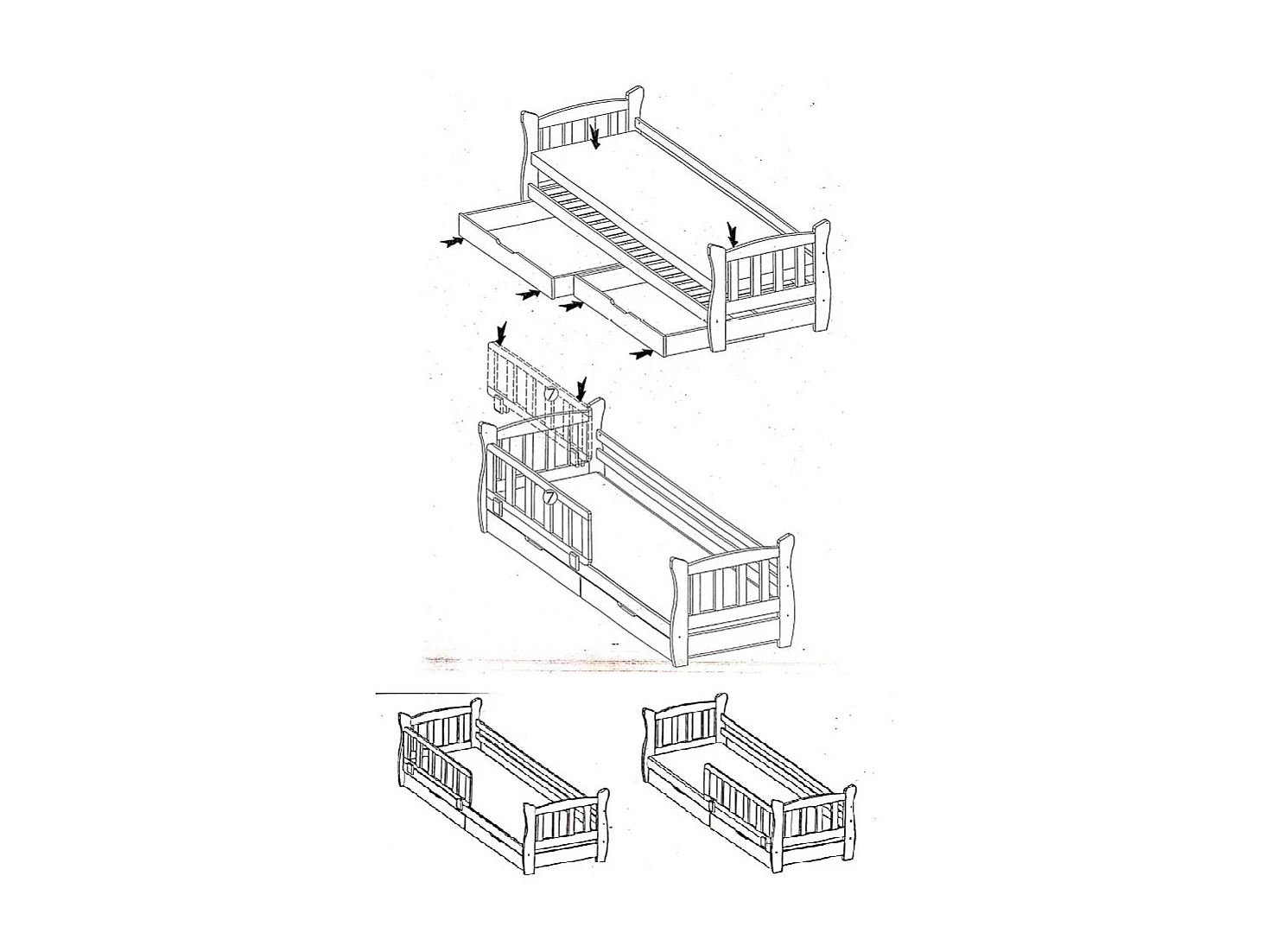 KINDERBETT Lena Kiefer weiß / rosa 91 / 165 / 75cm