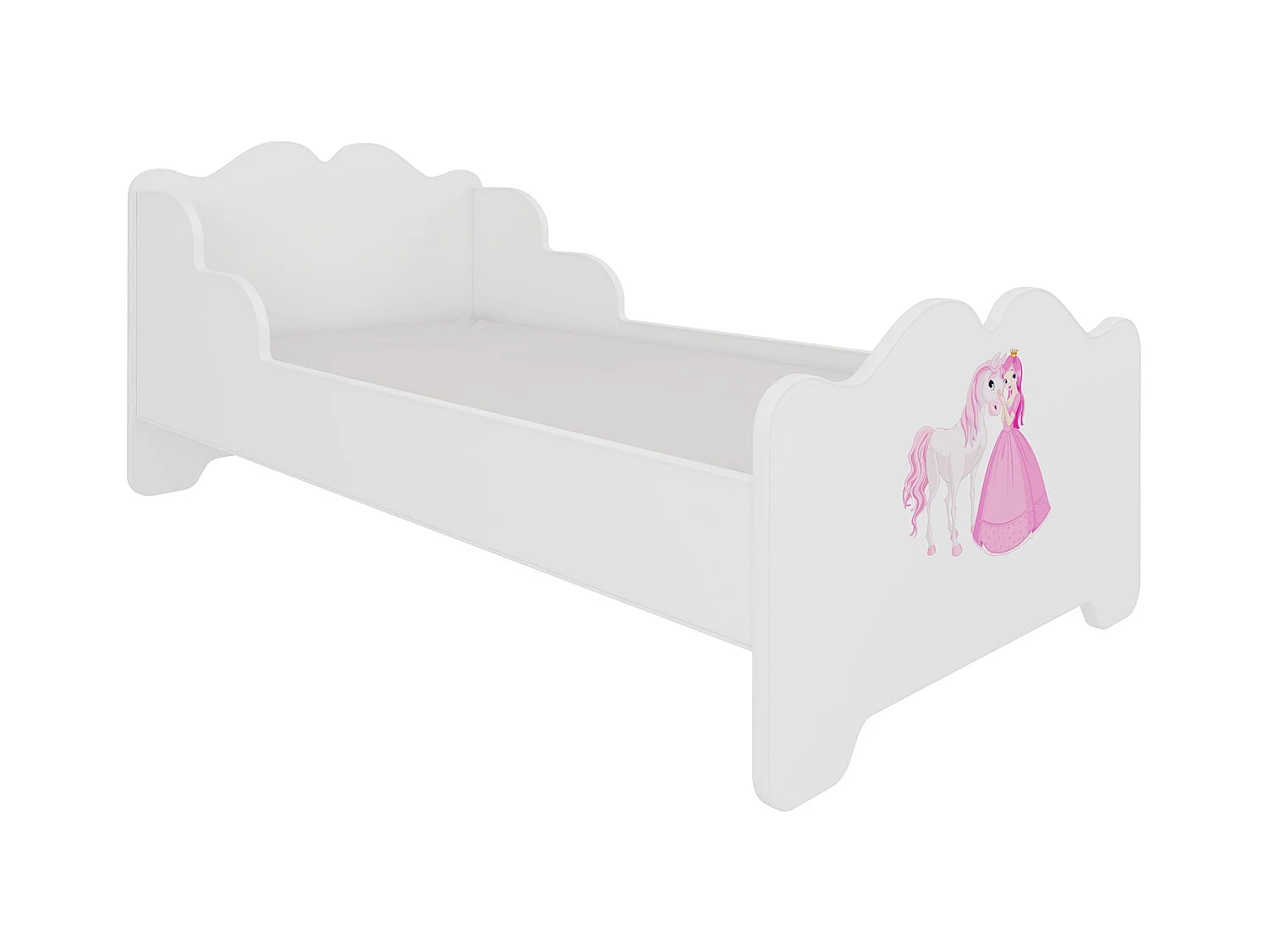 KINDERBETT Ximena 164 / 88 / 63cm weiß / Motiv Prinzessin mit Pferd