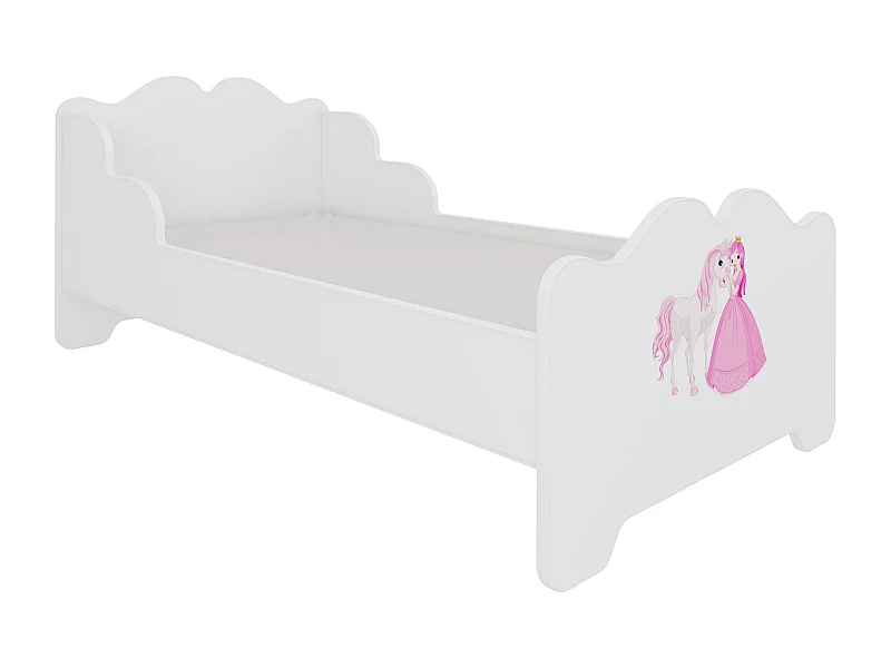 KINDERBETT Ximena 164 / 88 / 63cm weiß / Motiv Prinzessin mit Pferd