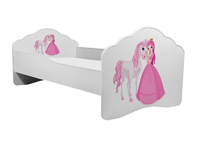 KINDERBETT Casimo weiß / Motiv Prinzessin mit Pferd 88 / 164 / 63cm