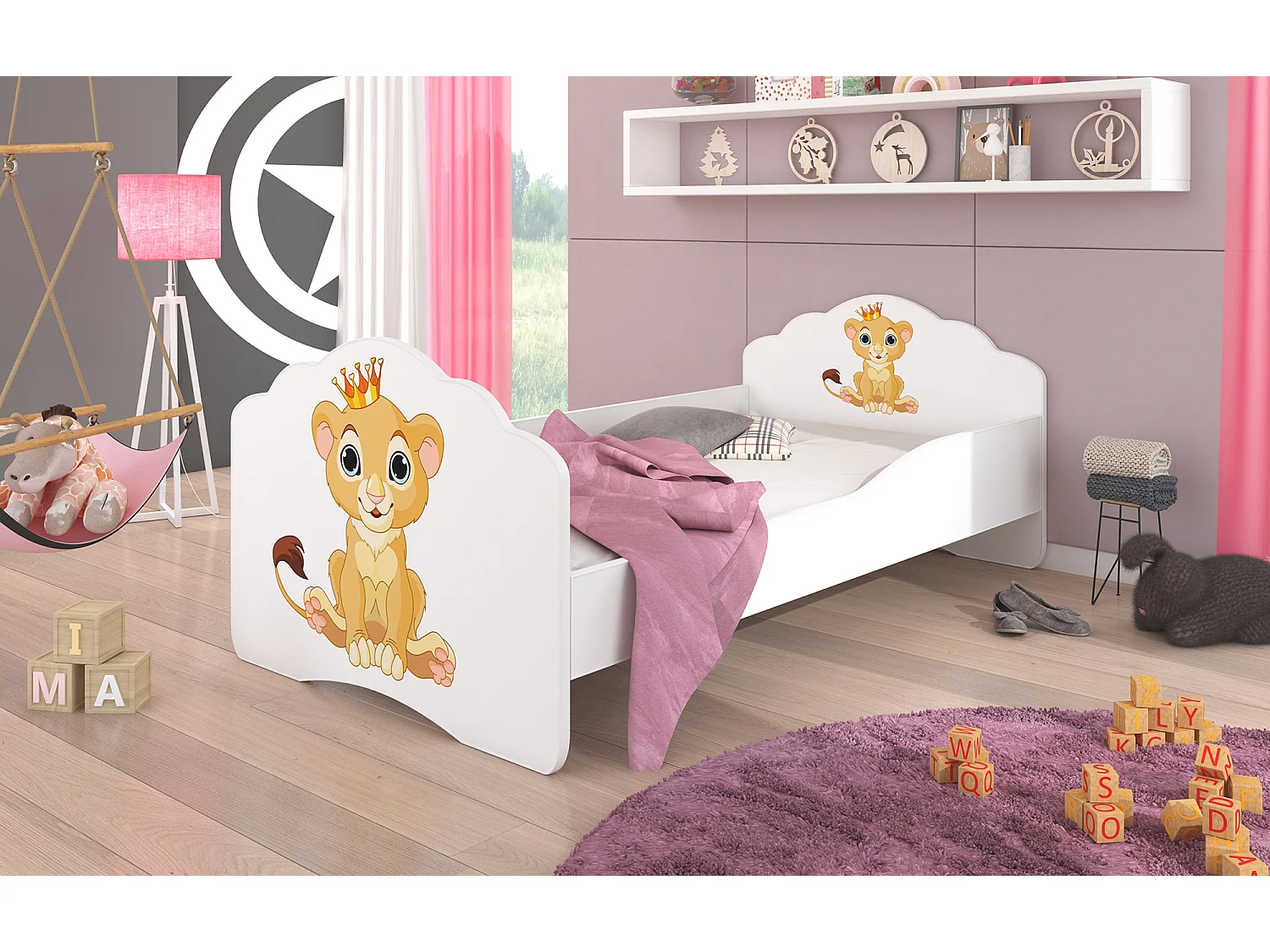 KINDERBETT Casimo weiß / Motiv Löwe 88 / 164 / 63cm