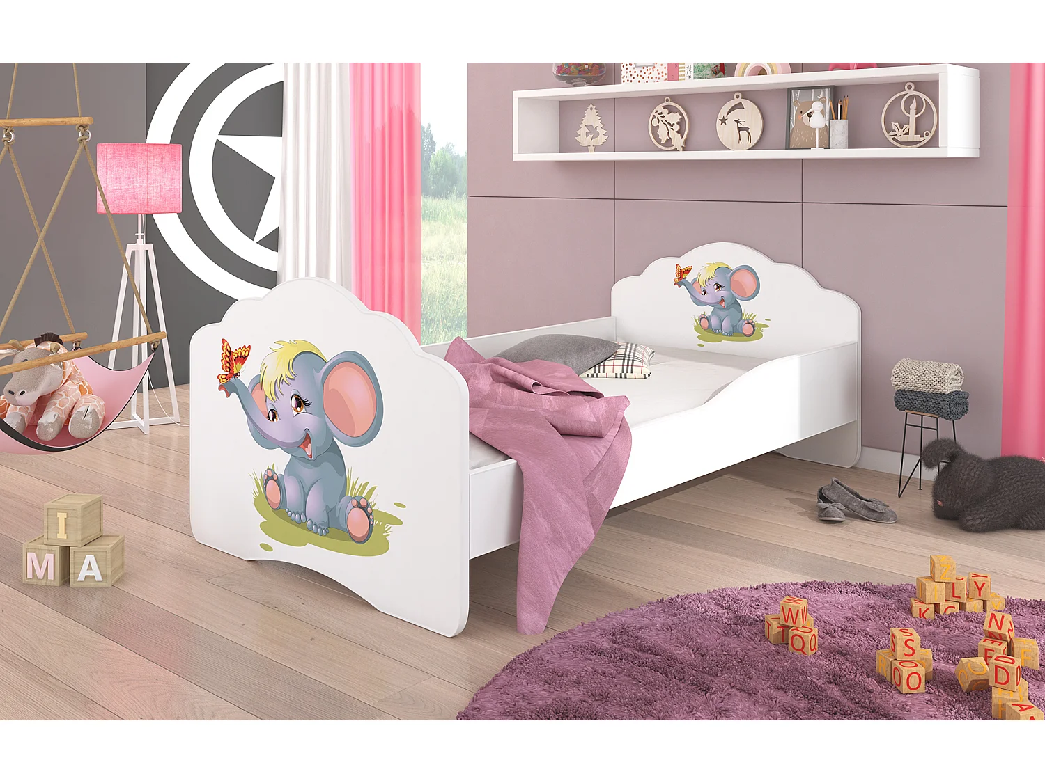 KINDERBETT Casimo weiß / Elefant 88 / 164 / 63cm
