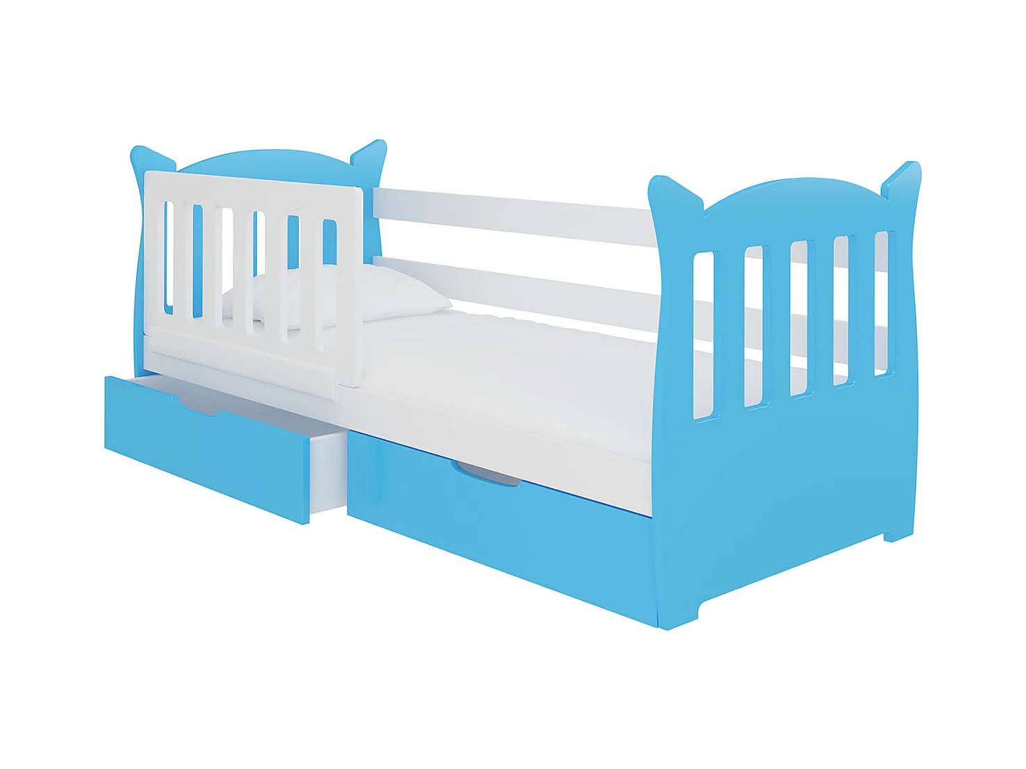 KINDERBETT Lena Kiefer weiß / blau 91 / 165 / 75cm
