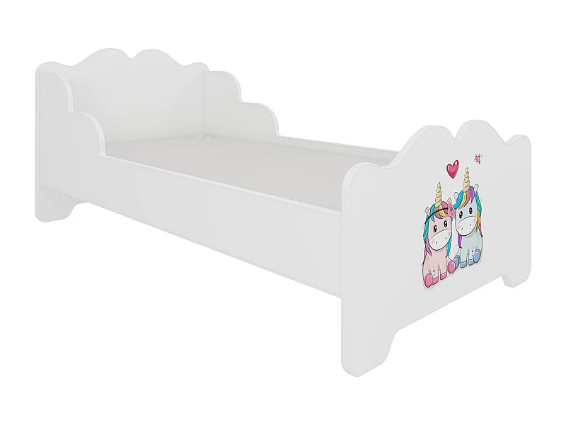 KINDERBETT Ximena 164 / 88 / 63cm weiß / Motiv Einhorn Paar
