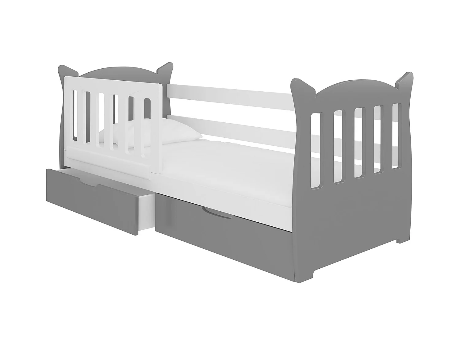 KINDERBETT Lena Kiefer weiß / grau 91 / 165 / 75cm