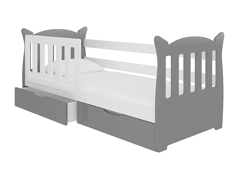 KINDERBETT Lena Kiefer weiß / grau 91 / 165 / 75cm