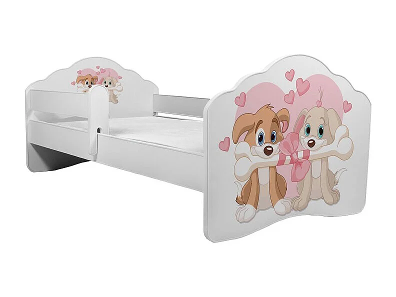 KINDERBETT Casimo 88 / 164 / 63cm weiß / Motiv Hundepaar