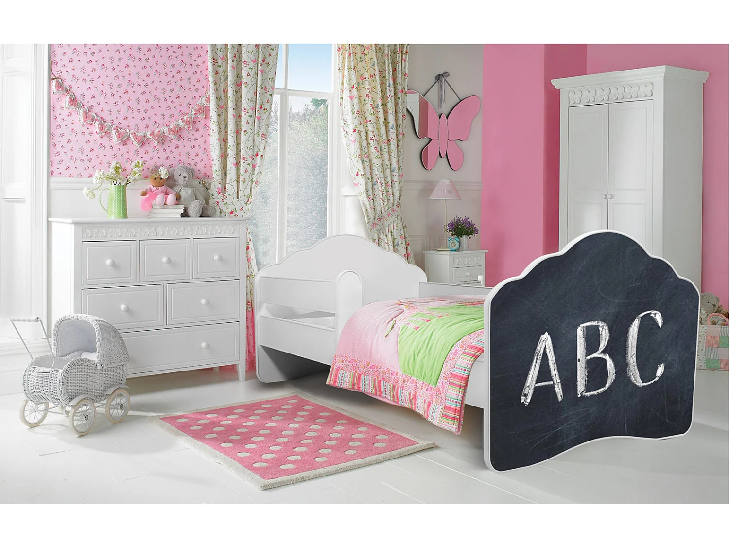 KINDERBETT Casimo weiß / Motiv ABC 88 / 164 / 63cm