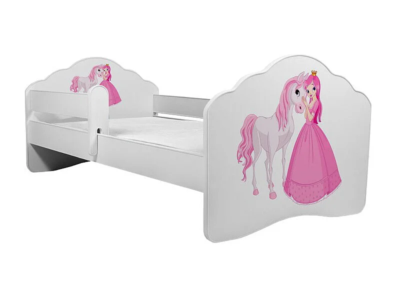 KINDERBETT Casimo weiß / Motiv Prinzessin mit Pferd 88 / 164 / 63cm