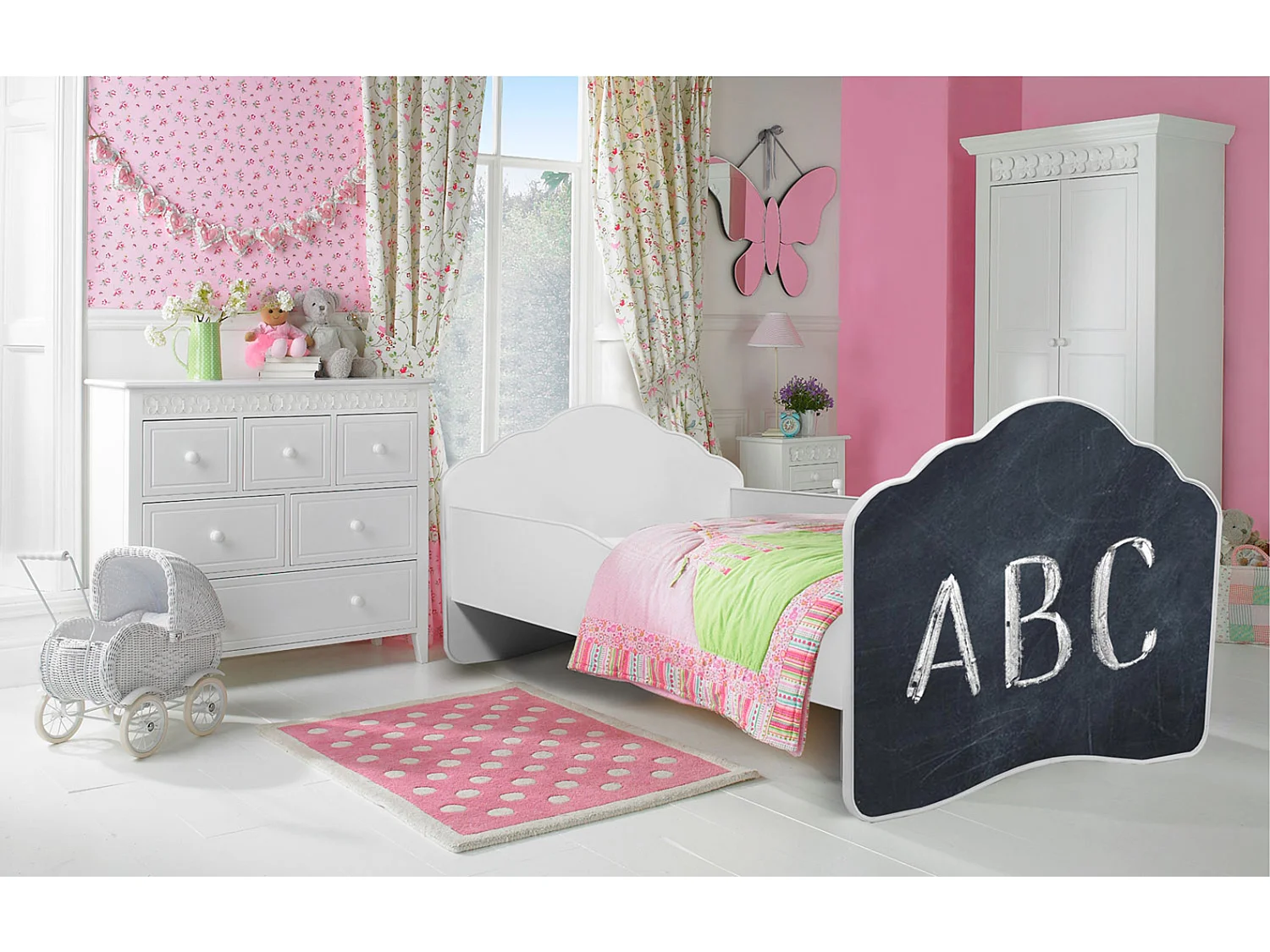 KINDERBETT Casimo weiß / Motiv ABC 88 / 164 / 63cm