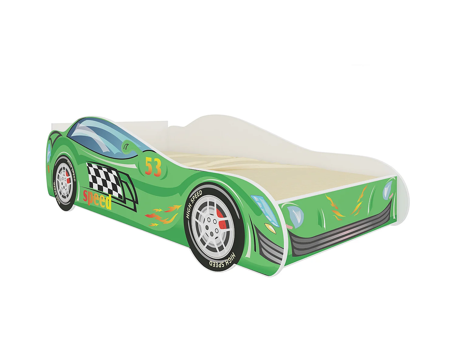 KINDERBETT Speed weiß / Motiv Rennauto 74 / 153 / 48cm