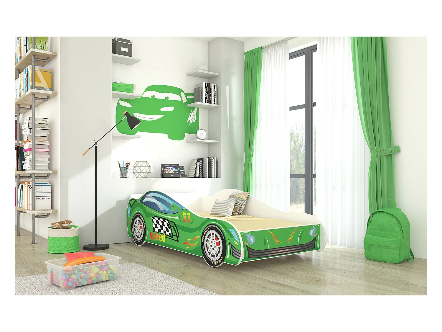 KINDERBETT Speed weiß / Motiv Rennauto 74 / 153 / 48cm