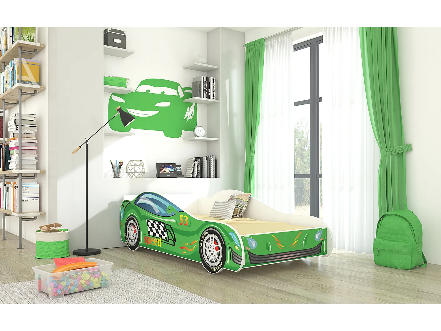 KINDERBETT Speed weiß / Motiv Rennauto 74 / 153 / 48cm