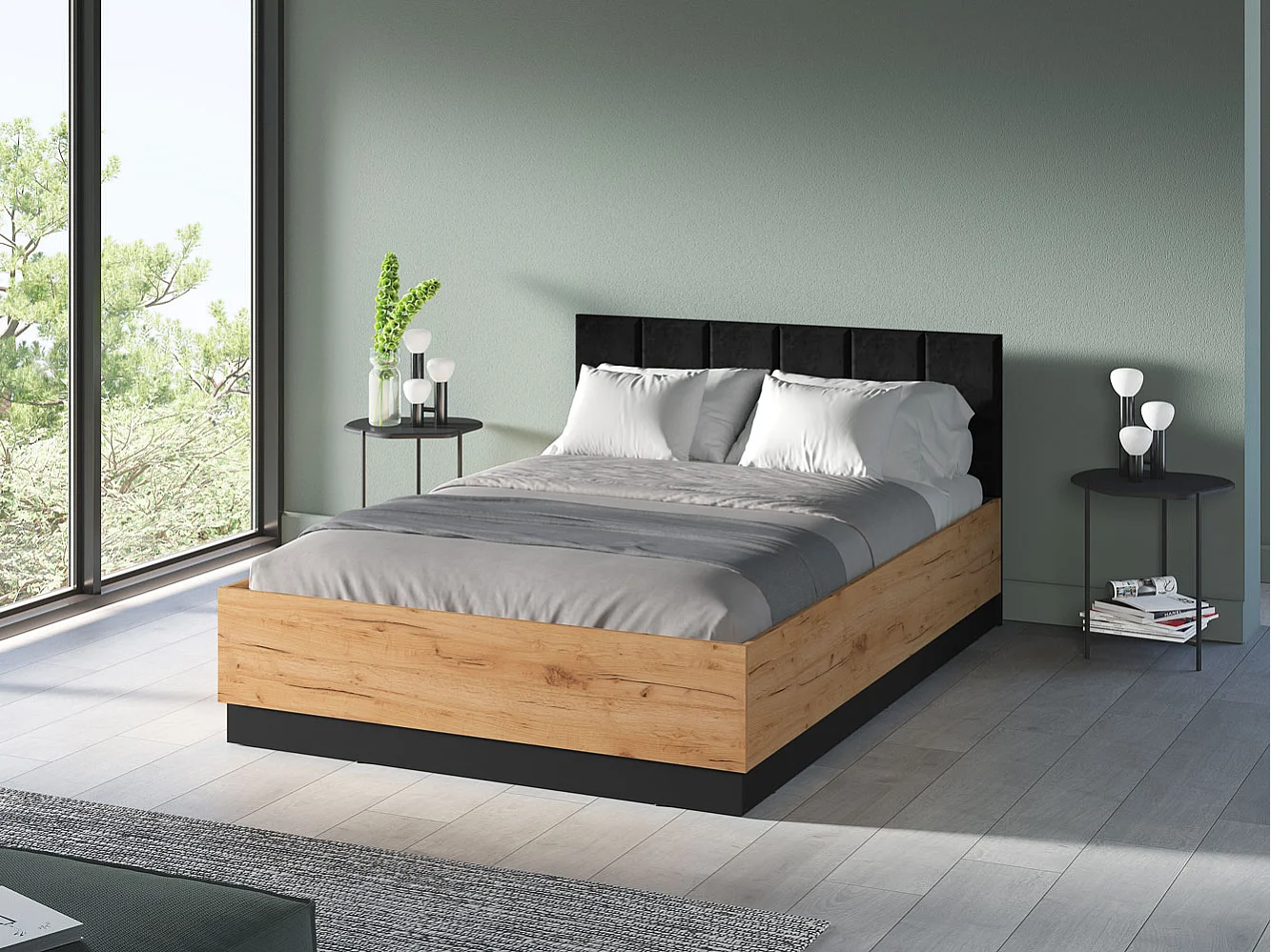 DOPPELBETT Urso Gold Craft Eiche / Schwarz 145 / 208 / 90 cm