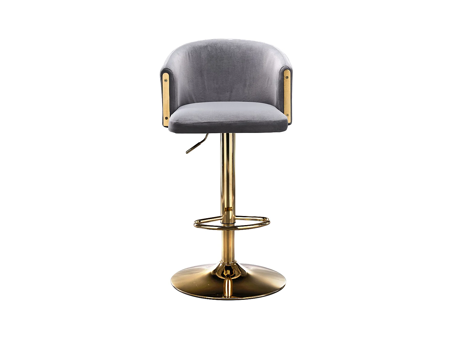 2er-Set drehbare Barhocker – Hebehocker mit Rückenlehne und goldener Fußstütze – für küchen, bars und restaurants – grau