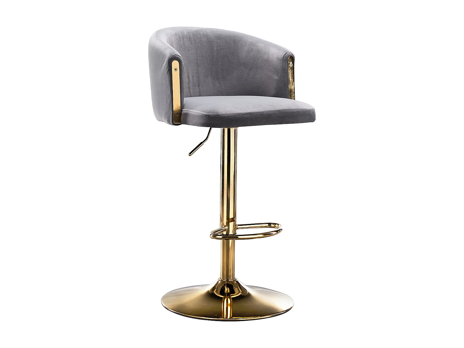 Juego de 2 taburetes de bar giratorios - Taburetes elevables con respaldo y reposapiés dorados - para cocinas, bares y restaurantes - gris