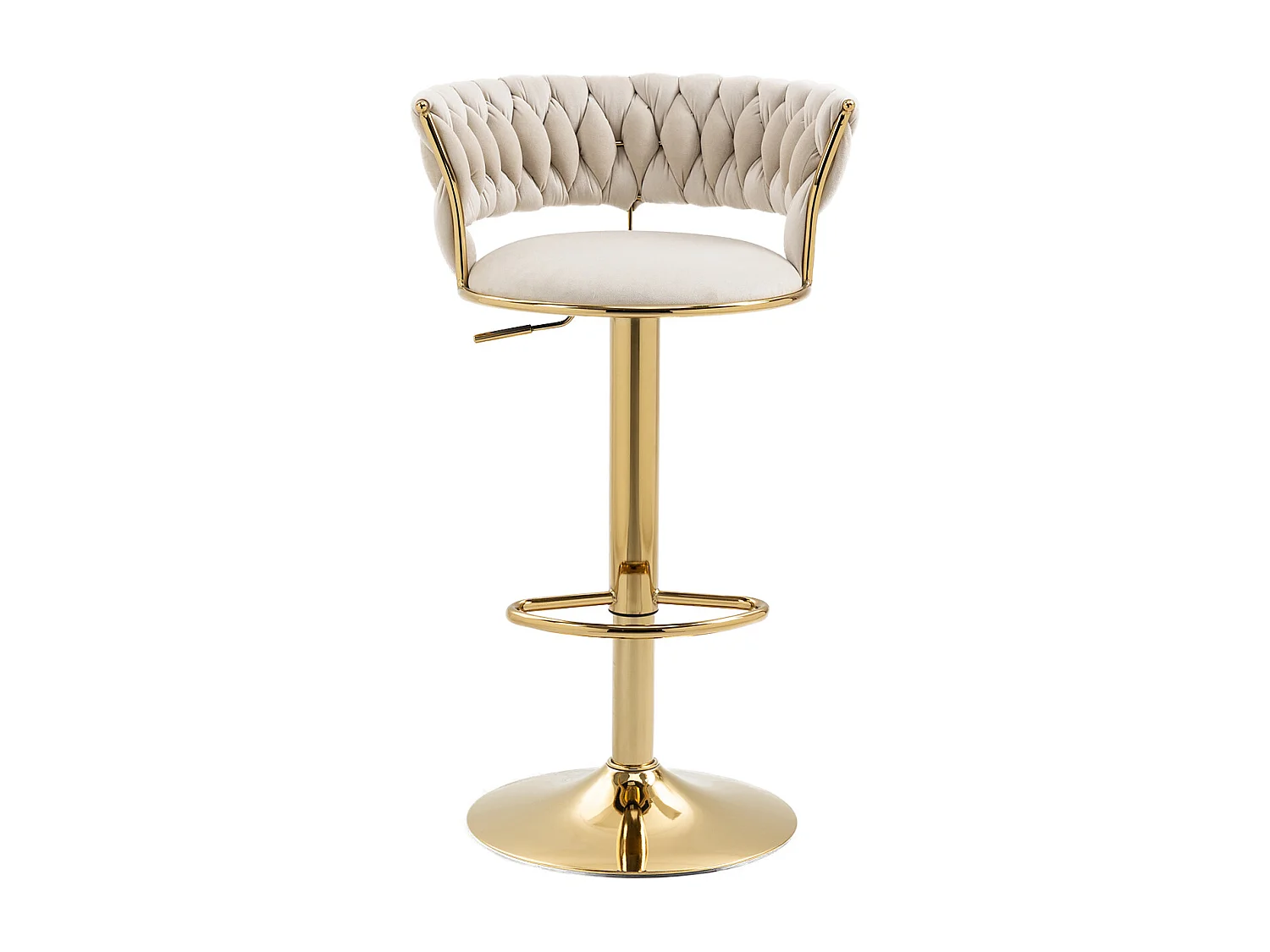 Juego de 2 taburetes de bar - Taburete giratorio con respaldo y altura ajustable - para comedor y sala de estar - terciopelo marfil