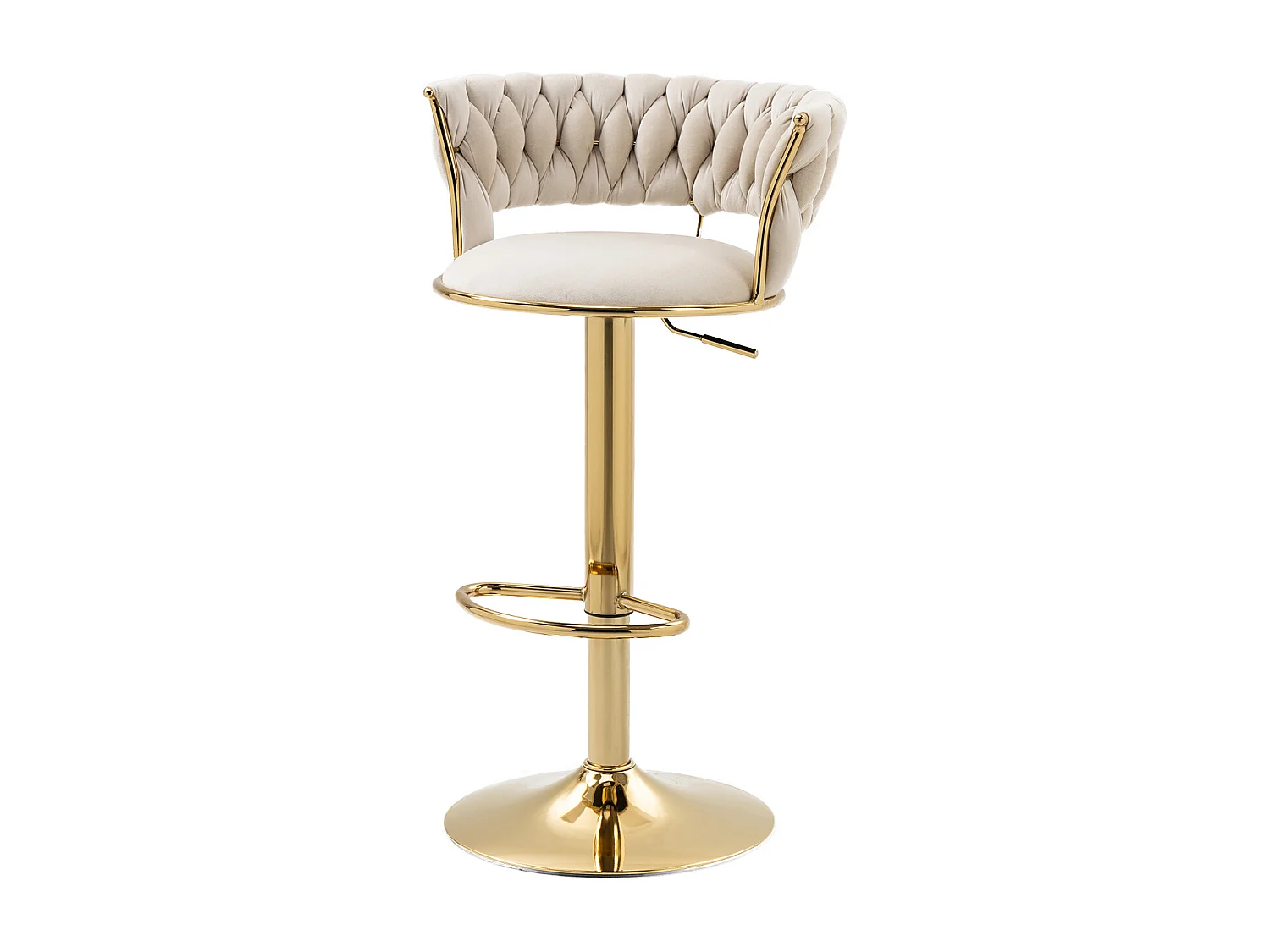 Juego de 2 taburetes de bar - Taburete giratorio con respaldo y altura ajustable - para comedor y sala de estar - terciopelo marfil