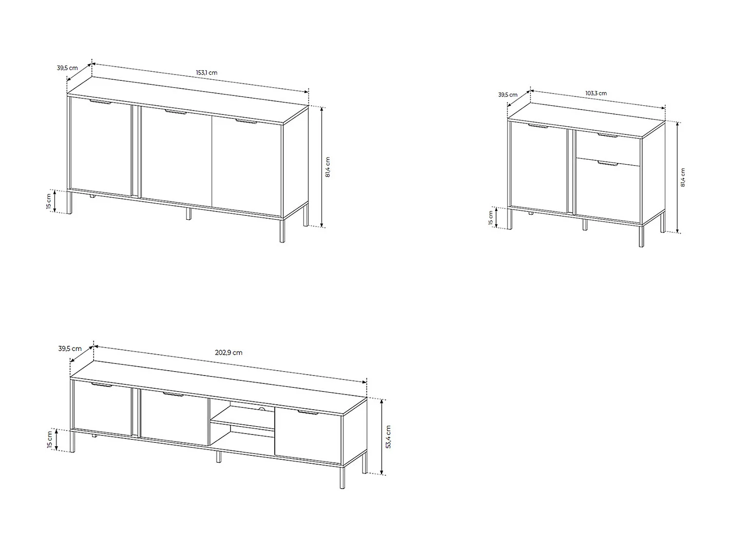 WOHNZIMMER-SET Lars anthrazit/gold 3-teilig