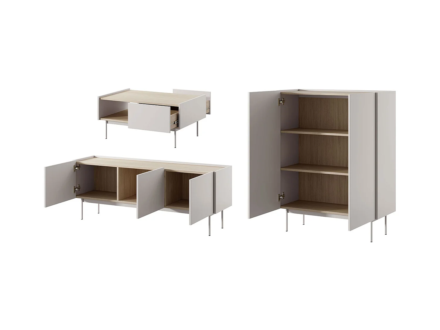 WOHNZIMMER-SET  3-teilig Color Kaschmir / Eiche Linea