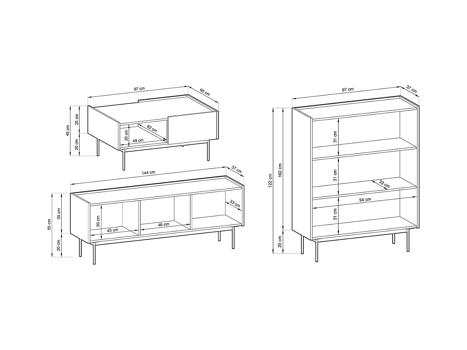 WOHNZIMMER-SET  3-teilig Color Kaschmir / Eiche Linea