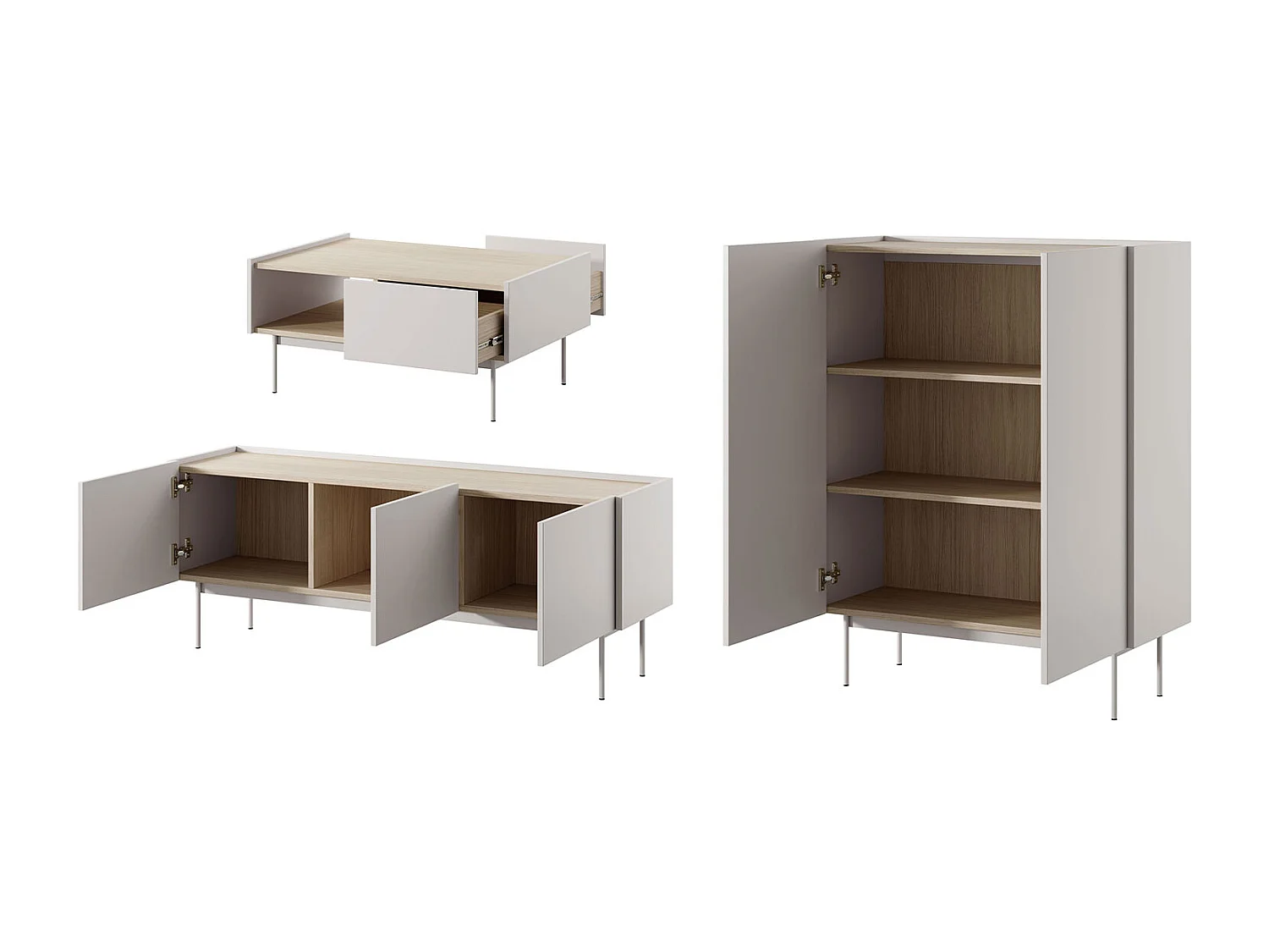 WOHNZIMMER-SET  3-teilig Color Kaschmir / Eiche Linea