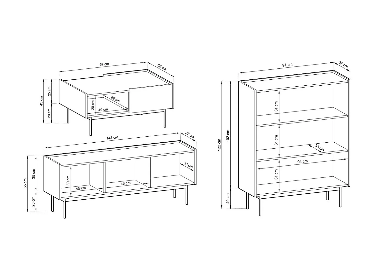 WOHNZIMMER-SET  3-teilig Color Kaschmir / Eiche Linea