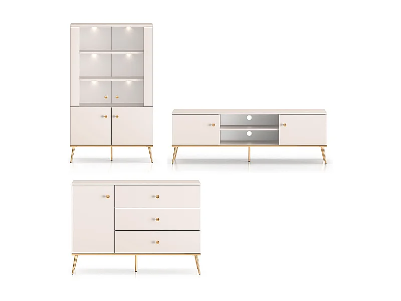 WOHNZIMMER-SET Selgin Kaschmir / Gold 3-teilig